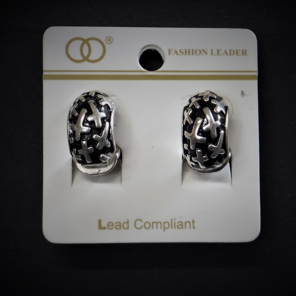 Fashion Leader Jewelry - Silver Crosses Hoop Earrings